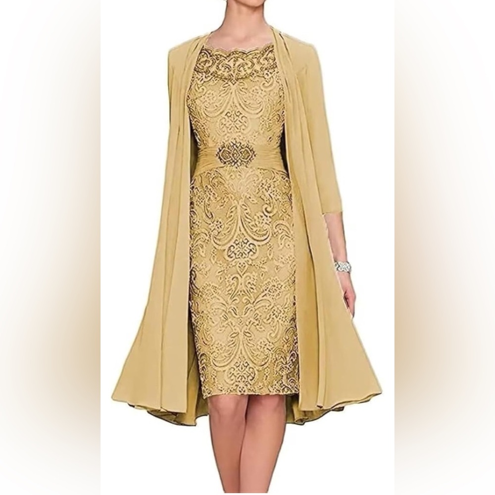 Elegant Gold Lace Women Dress